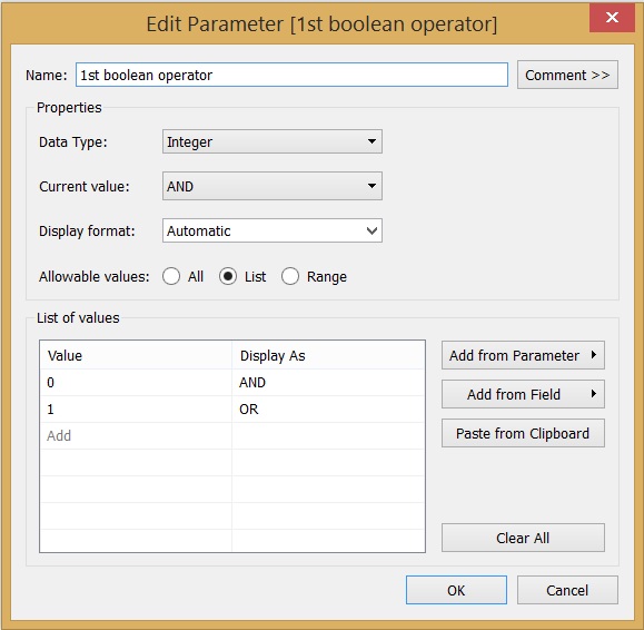 Boolean operator parameter