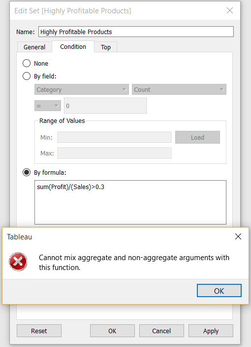 Calculated set error handling v9.0