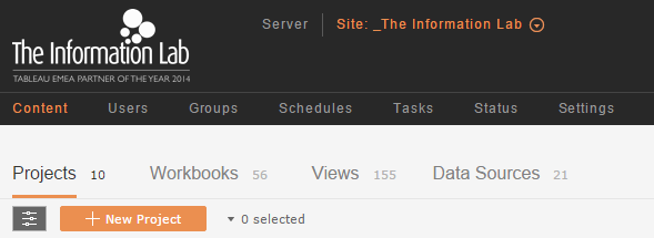 tableau server menu